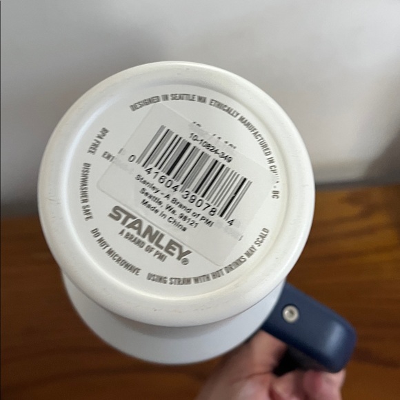 Stanley White Tumbler with Blue Handle and Colorful Accents - Picture 4 of 4